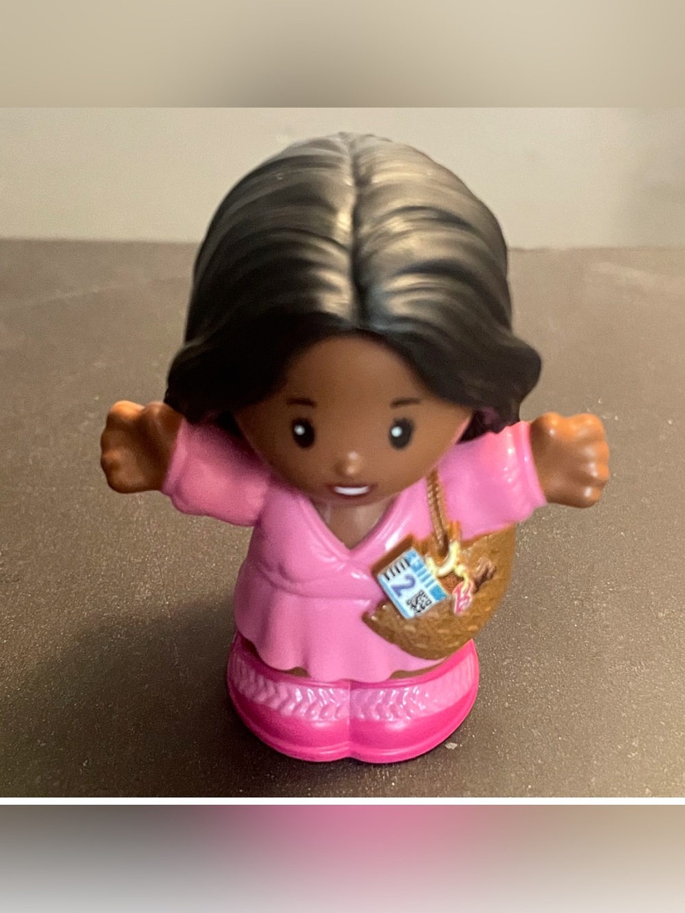 Little People brown Barbie girl airplane ticket purse wearing pink mom travel